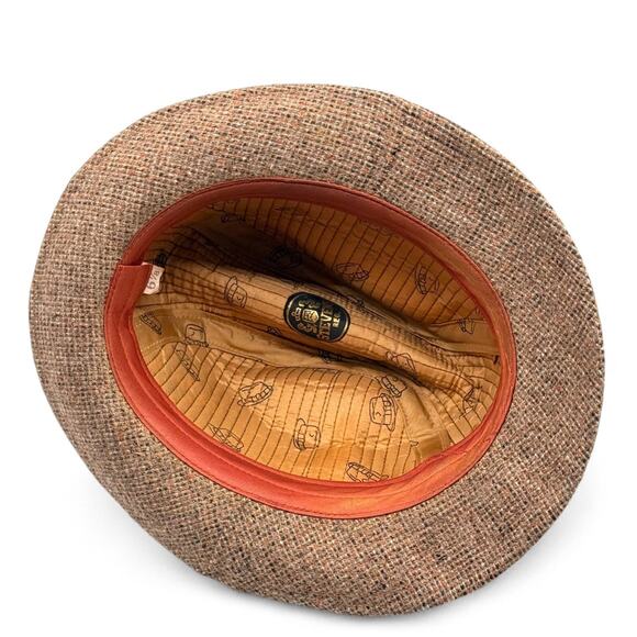 Vintage Tweed Fedora Hat Stevens Mens Brown Wool 6 7/8 S/M 50s 60s MadMen MCM - Picture 6 of 8